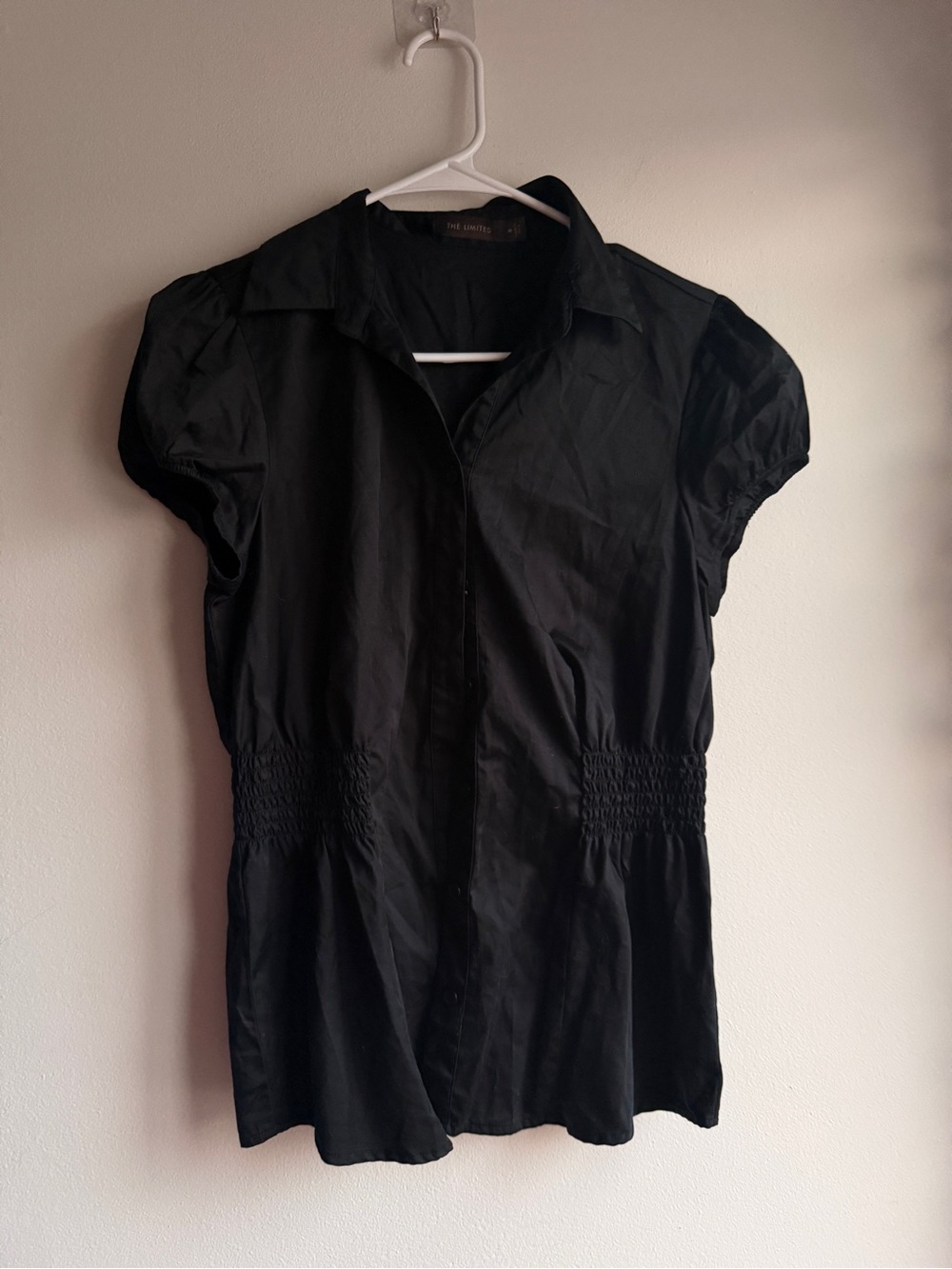 The Limited Black Y2k Smocked-Waist Button-Up Blouse Size M Whimsigoth